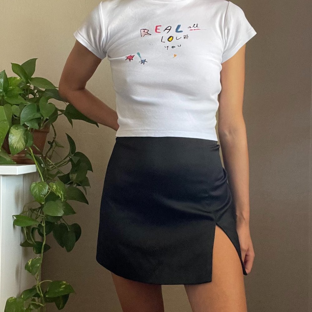 Vintage Black Mini Skirt with Side Slit